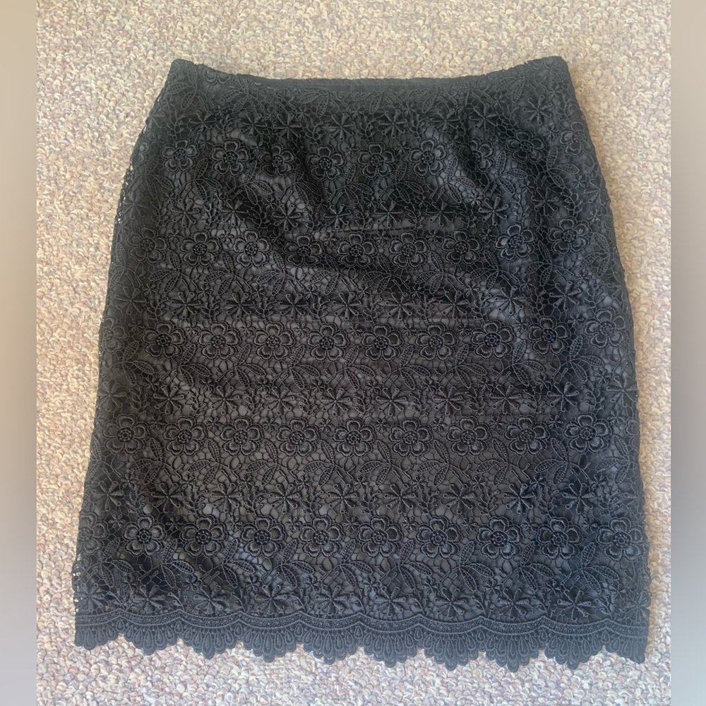 Stunning Black Floral Lace Pencil Skirt with Scalloped Hem
